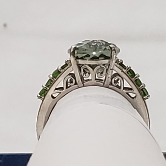 Prasiolite (Green Amethyst) Chrome Diopside ring in Plat/over 925 Sterling sz 8 - Picture 6 of 6